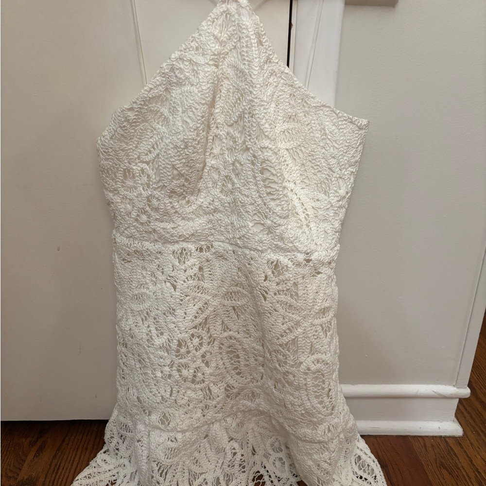Milly Ivory Lace Dress bridal shower option crochet halter neck